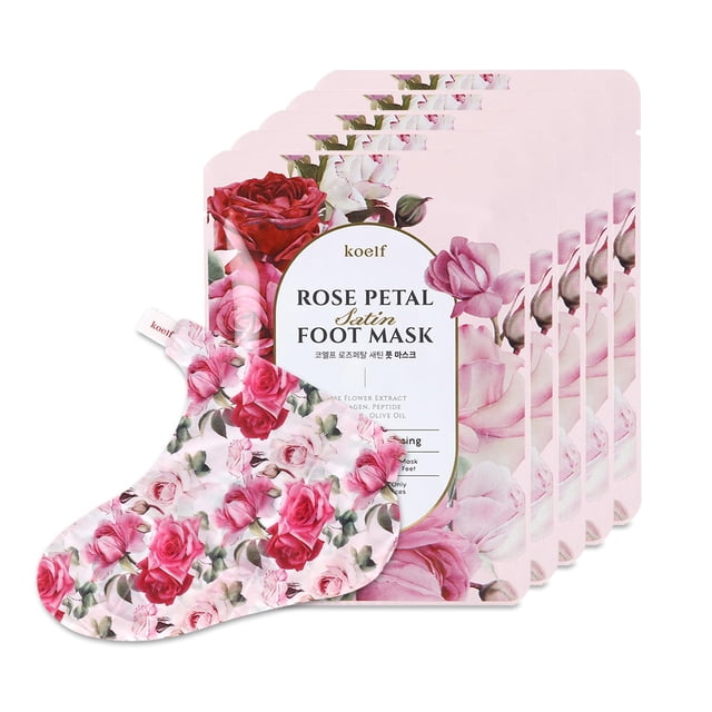 Mascarilla para pies Koelf PETITFEE con pétalos de rosa, satinada, nutritiva, 5 pares