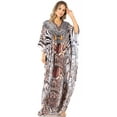 thumbnail image 5 of Sakkas Yeni Women's Short Sleeve V-neck Summer Floral Long Caftan Dress Cover-up - 472 - One Size, 5 of 5