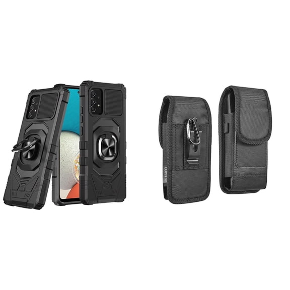 Case with Belt Holster Bundle for Samsung Galaxy A53 5G: Heavy Duty Shield Cover (Black) and Vertical Rugged Nylon Phone Pouch