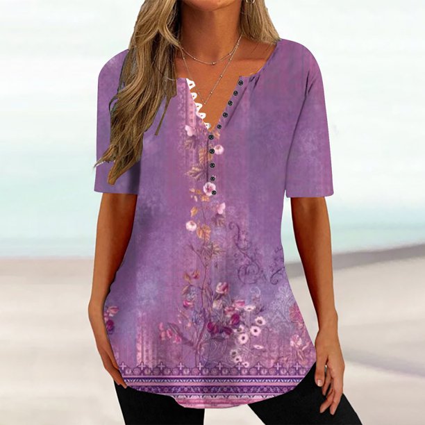 Fiudx Ofertas de La Semana Blusa con Botones de Color y Cuello Redondo, Informal, Cómoda Ya La Moda para Mujer