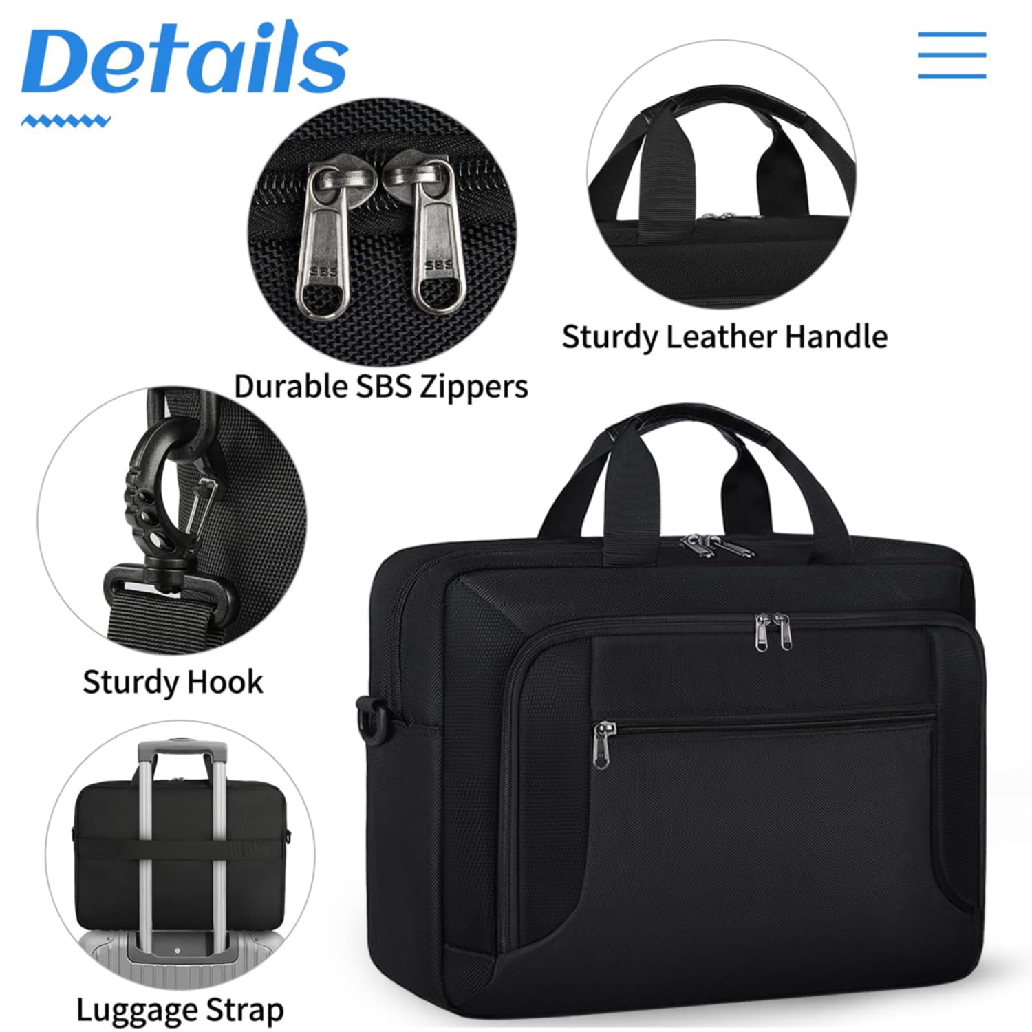 Laptop Bag 17.3 Inch Laptop Briefcase Large Waterproof Laptop Case for Men Women Business Office Work Computer Bag 17 Inch Adjustable Shoulder Messenger Bag,Black