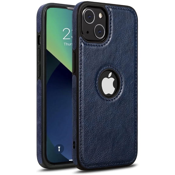 AIOVETEAB Compatible with iPhone 13 Mini Case Premium Leather TPU Hybrid Case Cover,Navy Blue