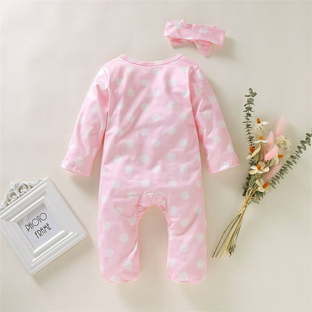 

dmqupv 1st Birthday Outfit Girl Baby Girl Boy Ruffle Polka Dot Footed Sleeper Matching Mother Baby Girl Outfits Hot Pink 6-12 Months