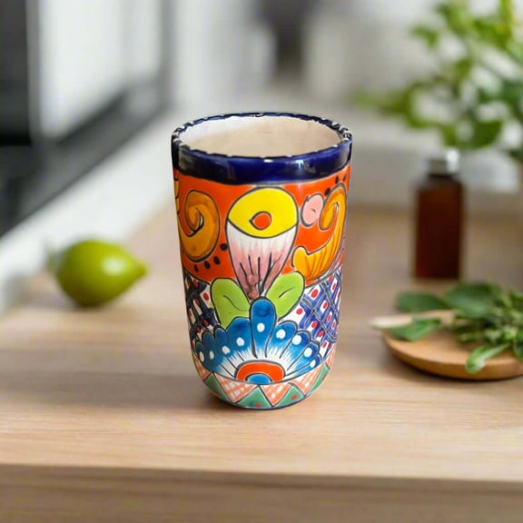 Talavera Tumbler Cup | Hand-Painted Mexican Ceramic Glass (1Piece)