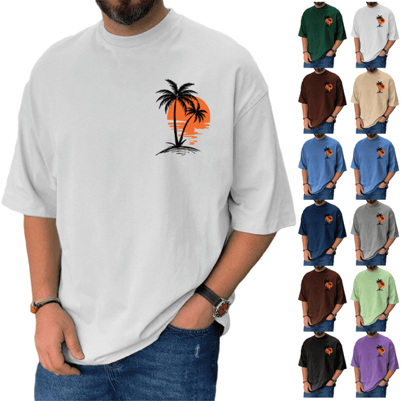 LRGSHF Graphic Tees for Men Short Sleeve Palm Tree Tops Summer Crew Neck Soft Printed Vacation Pullover