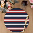 thumbnail image 3 of Red Navy Blue Striped Round 13 Inch Placemats Set of 2, Contemporary Minimalist Aesthetic HeatResistant Non Slip Place Mats for Dining Table, Wipeable Braided Kitchen Table Mats for Housewarming, 3 of 9