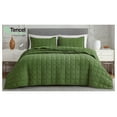 thumbnail image 2 of Tencel Modal Quilt Set Queen, Forest Green - Lightweight Bedspread, Soft All Season Quilt, Detailed Square Stitching, 2 of 9