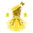 thumbnail image 2 of MSemis Girls Sequin Oblique Shoulder Tops and Veil Skirt with Bowknot Hair Clip and Cuffs Perform Set, 2 of 6