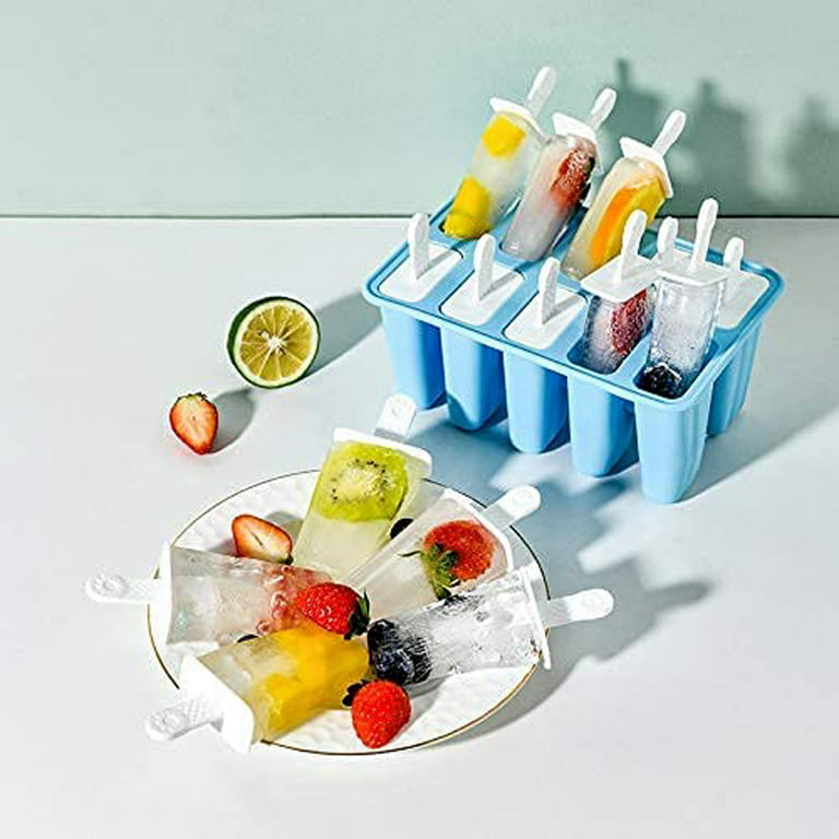 SKYCARPER Homemade Popsicle Shape Molds, BPA Free Frozen Popsicle Maker Silicone Molds, Popsicle Sticks, (Green, 10 Slots)
