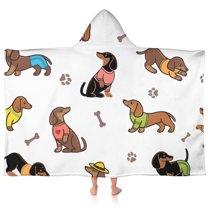 Dachshund Footprint Bone Hooded Bath Towel，60"x35" for Ages 3 To 12 Kids, Quick Dry Lightweight Soft Microfiber Hood Beach Towel Cover Up for Kids