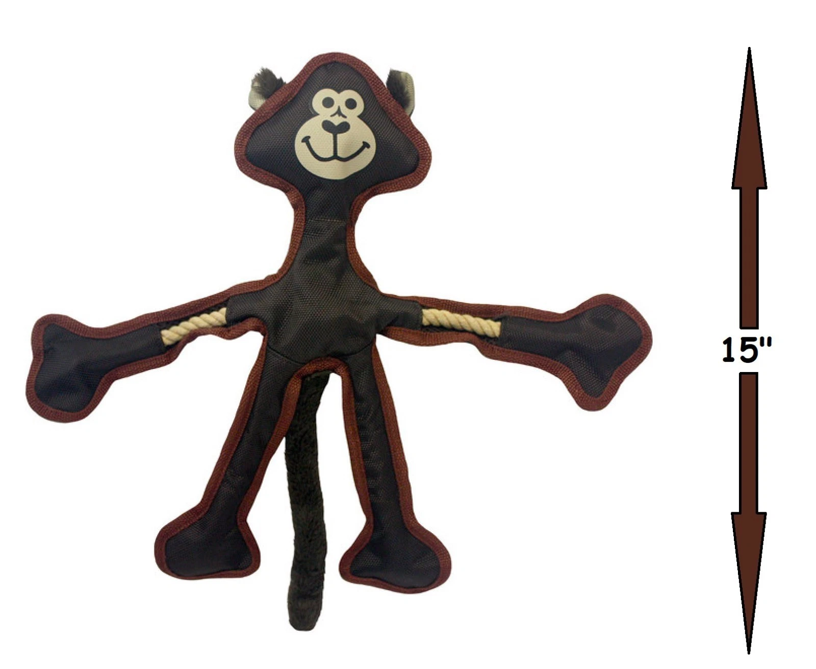 Durable Dog Toys Nylon with Rope Skeleton and Squeaker 15" Long Cute Animals (Brown Monkey)