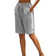 thumbnail image 3 of Womens Lightweight Shorts Casual Cotton Linen Bermuda Shorts Elastic Waist Drawstring Summer Comfy Bottoms by Yigetop Grey L, 3 of 7