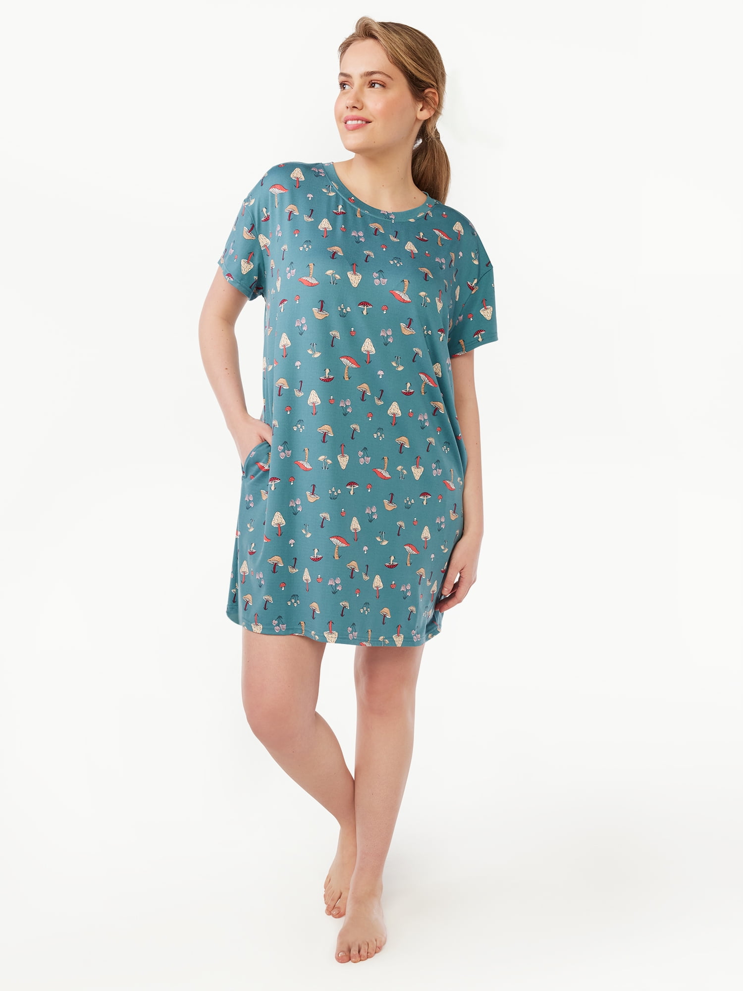 Joyspun Women's Print Sleepshirt with Pockets, Sizes S/M to 2X/3X