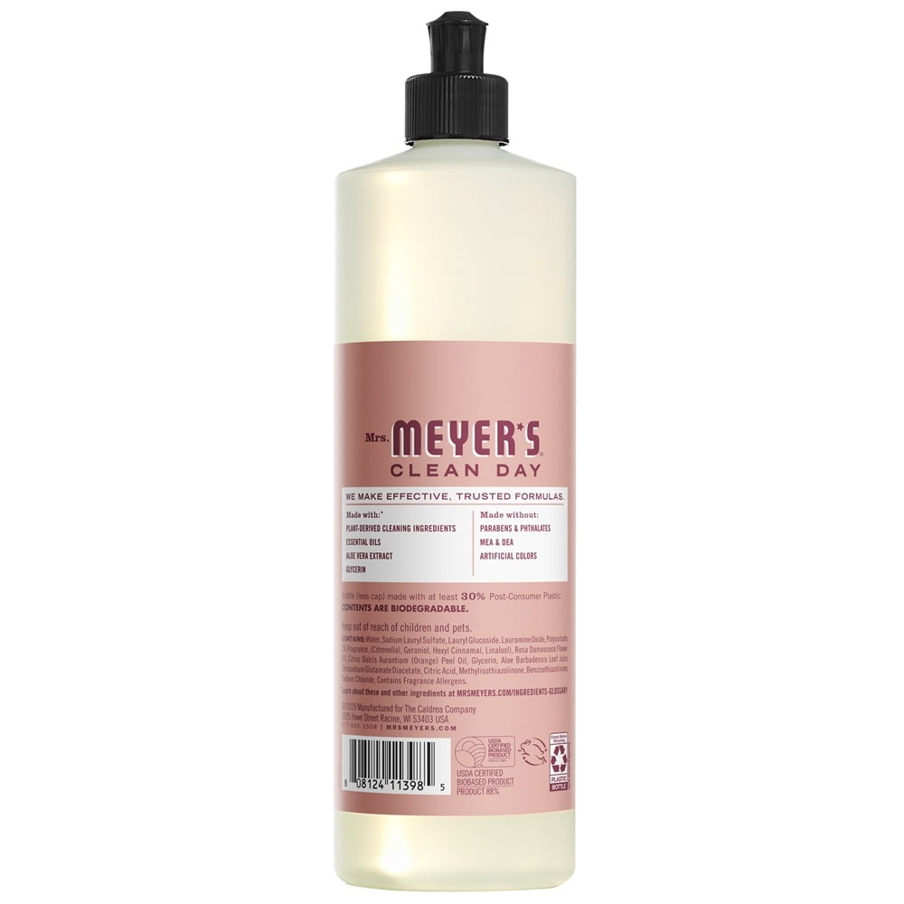 Mrs. Meyer's Clean Day Liquid Dish Soap, Rose Scent, 16 Fluid Ounce, 6 Count