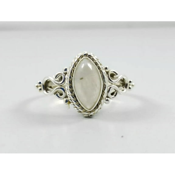 925 Sterling Silver Handmade Natural Marquise Moonstone Gemstone Cross Pot Ring