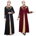 thumbnail image 3 of Elegant Printed Muslim Dresses Abayas Robe Patchwork with Button for Womens, 3 of 12