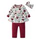 thumbnail image 1 of Conjunto De 3 Piezas De Ropa Para Bebé, Camisa Floral Con Volantes, Pantalones, Diadema (Rojo Vino, 6-9 Meses), 1 of 5
