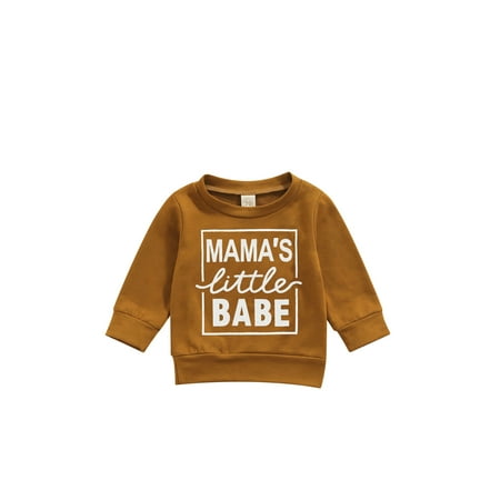 

Suanret Infant Baby Girl Pullover Sweatshirt Mamas Little Babe Printed Long Sleeve Shirts Tops Spring Fall Clothes Caramel 0-6 Months