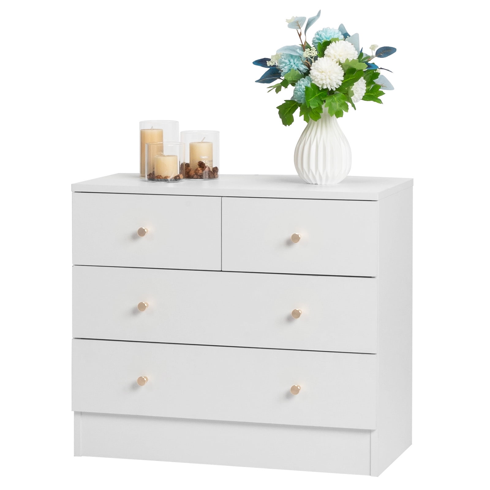 IVV 4 Drawer Dresser for Bedroom, Chest of Drawers, Bedroom Furniture, Clothes Storage and Organizer, 25.98"L x 12.99"W x 22.05"H, White