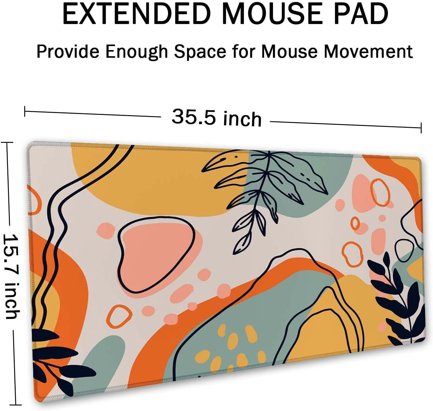 Colorful Floral Boho Desk Mat, Abstract Desk Mat, Extended Mouse Pad, Extra Large Desk Mat, Large Mouse Pad Non-Slip Water-Resistant Rubber Base Computer Keyboard Mouse Mat, 35.4 x 15.7-inch