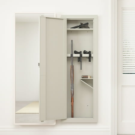 DeeHome Wall Gun Safe Gun Safes for Home Gun Safes & Cabinets Wall Safes Between The Studs Quick-Access Rifle Safe with Removable Shelf and Digital Keypad(White)