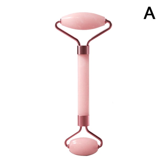 Ensemble de Rouleaux de Massage Quartz Rose Non-Jadé pour Visage, Rasage Beauté Double Tête