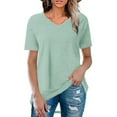 thumbnail image 2 of Swuxness Women Short Sleeve Casual T Shirts, Spring and Summer Tops, Ladies V-Neck Solid Color Comfortable Fashion Loose Pullover Tee Green, M, 2 of 5