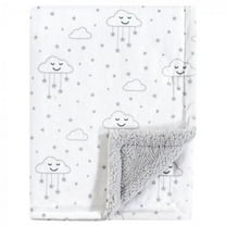 Hudson Baby Infant Plush Blanket with Faux Shearling Back, Gray Clouds, One Size