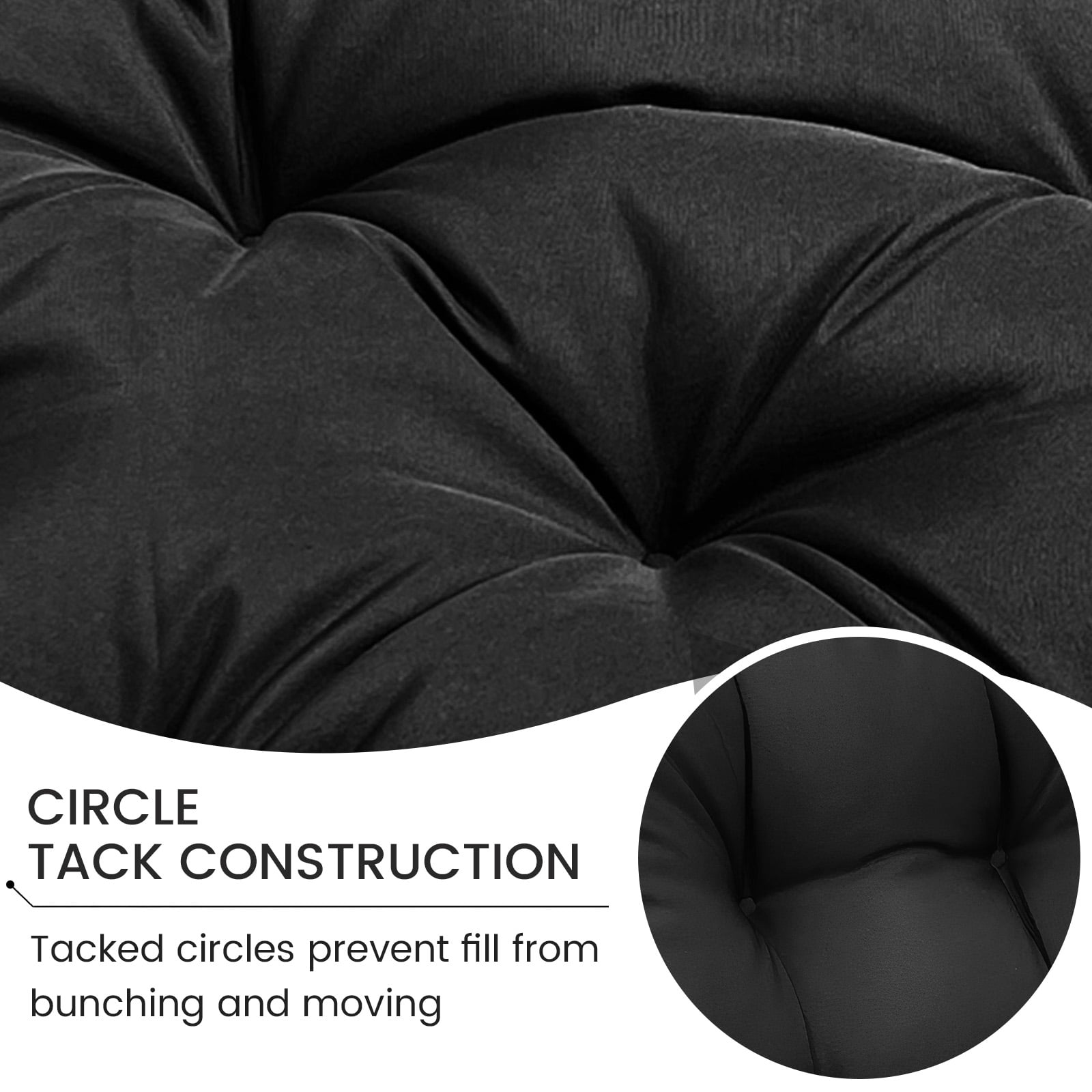 SHANNA Outdoor Chair Cushions, 4 Pack Tufted Thicken Waterproof Patio Chair Pad Wicker Chair Seat Cushion with Non-Slip Ties for Outdoor Furniture, Black