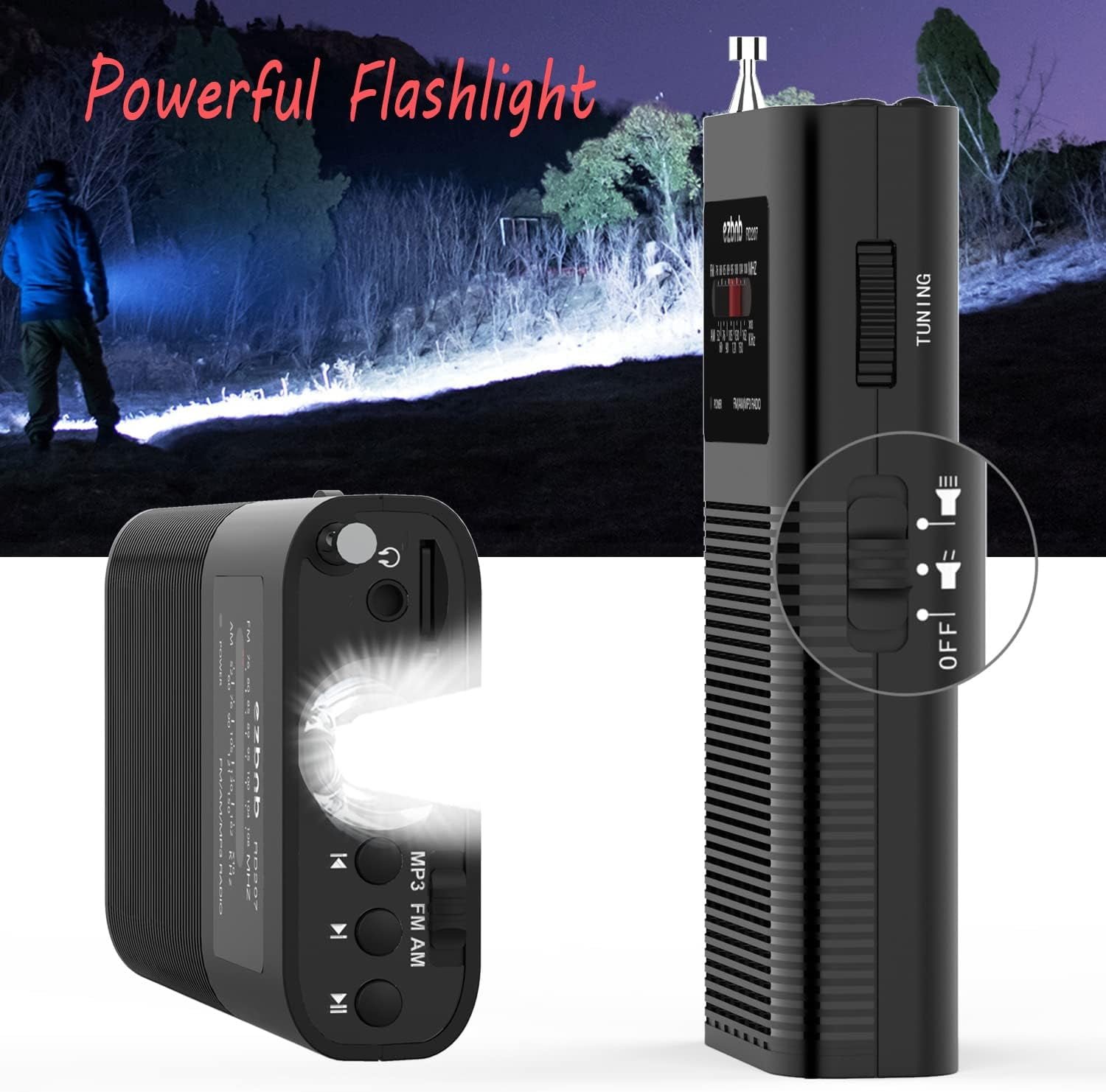 Emergency Radio, Portable AM/FM Radio with MP3 Player & Flashlight, Long-Lasting Rechargeable Battery with Excellent Reception for Power Outage, Camping, and Outdoor Adventures