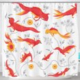 thumbnail image 1 of Vibrant Red & Orange Bird- Shower Curtain with Gray Floral Design, 1 of 4
