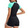 thumbnail image 5 of Women's Rash Guard Swimsuit Two Piece Half Zip Short Sleeve Color Block Bathing Suit with Swim Shorts Tankini Swimwear Green L, 5 of 5