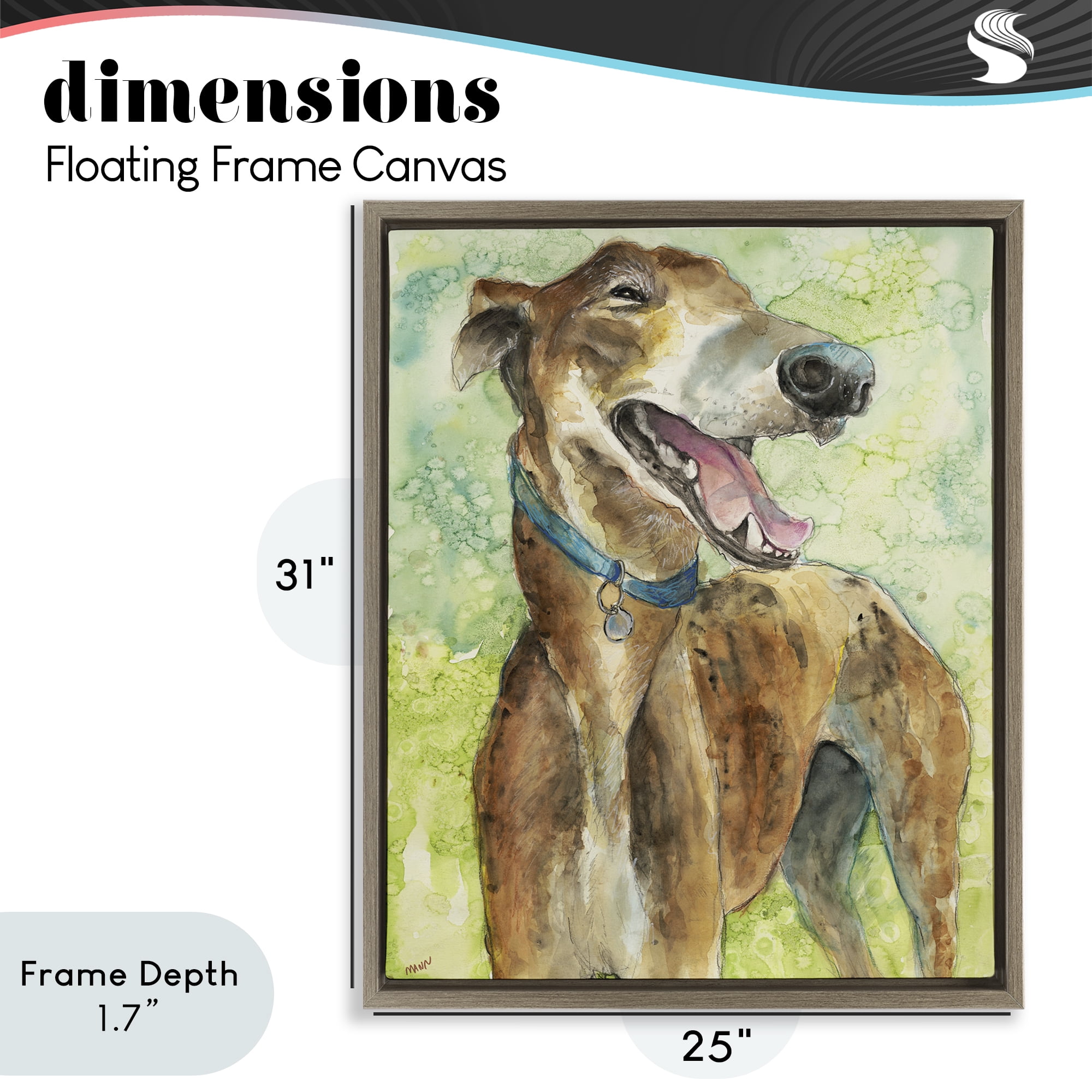 Stupell Industries Greyhound Smile Watercolor Brown Framed Floater Canvas Wall Art, design by Patti Mann