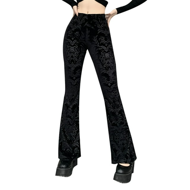LUOGENLI Pantalon Décontracté Femme Mode Décontractée Pantalon Vintage Gothique Gothique Imprimé Taille Haute Pantalon Décontracté Femme Coupe Régulière Pantalon Décontracté Femme Coupe Décontractée Noir G