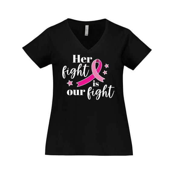 Inktastic Breast Cancer Awareness Her Fight is Our Fight Women's Plus Size V-Neck T-Shirt