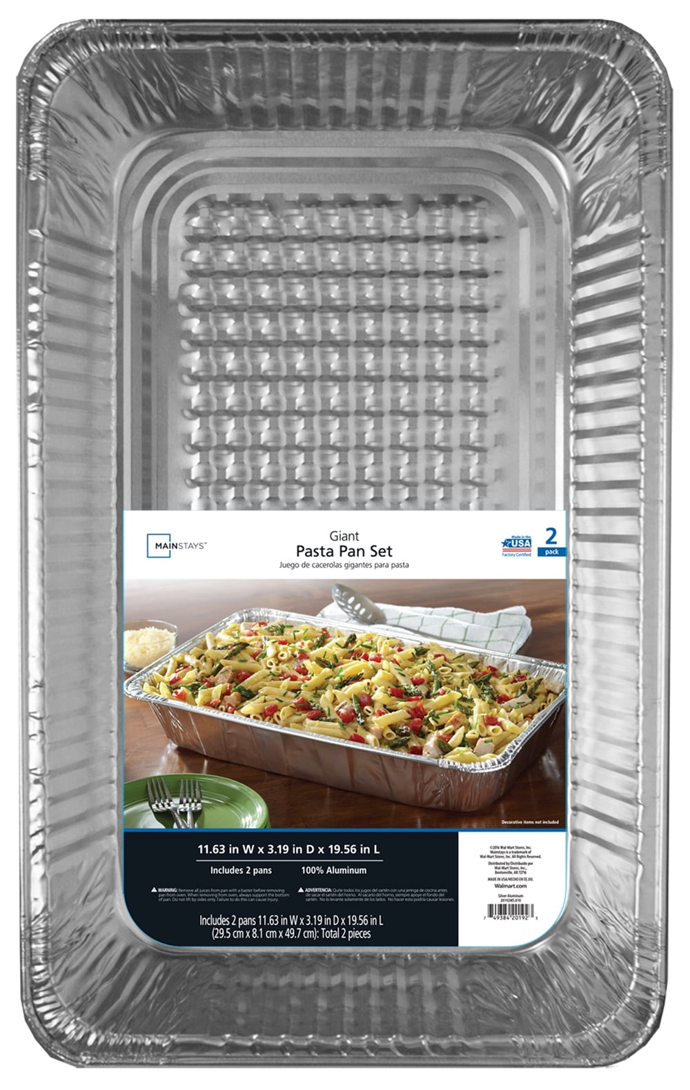 Mainstays Aluminum Full Steam Pan, 19.5" x 11.6", Giant Disposable Catering Pan, 2 Count