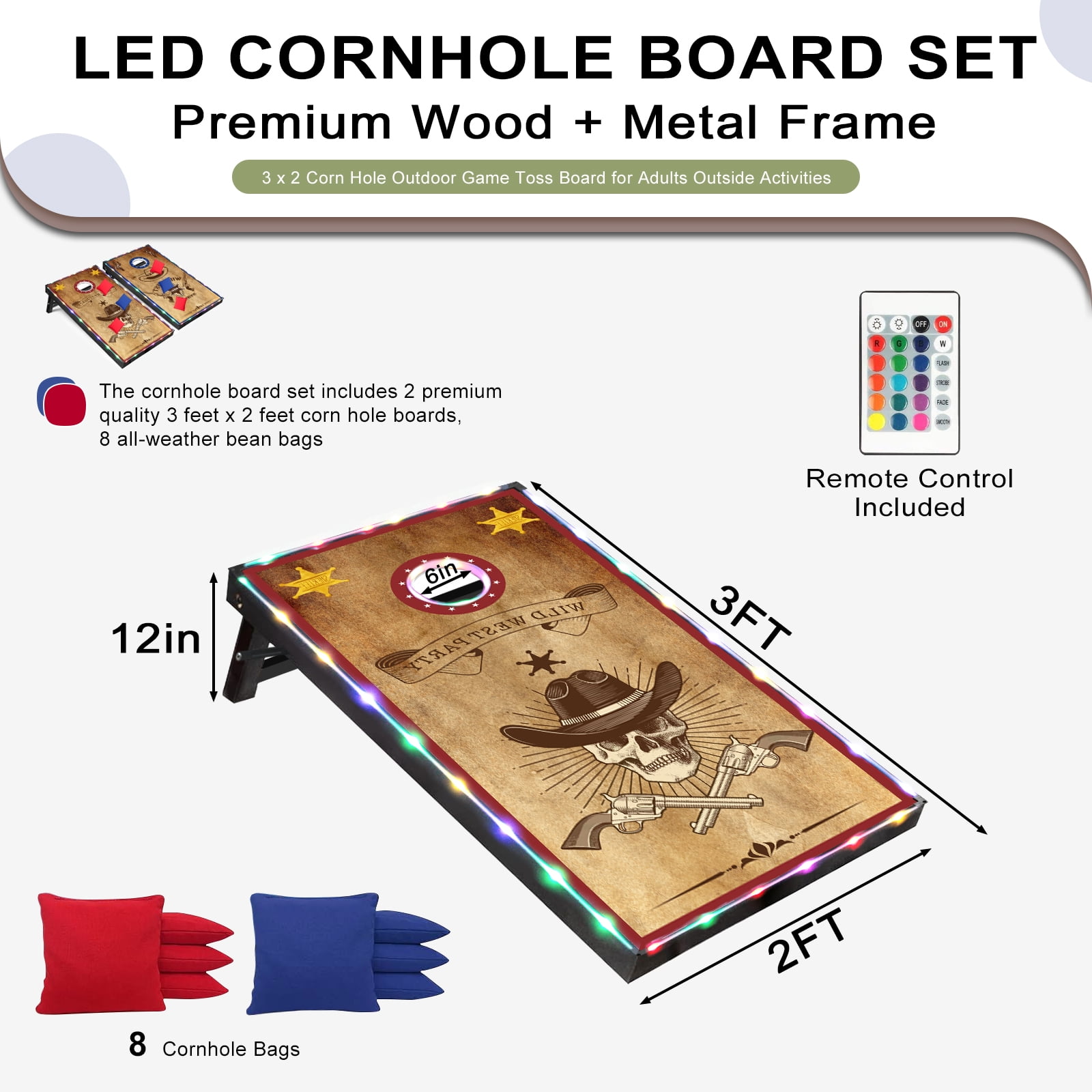 RayChee 3'x2' Cornhole Set with 8 Bean Bags and Carrying Case Outdoor Game Toss Board for Adults Outside Activities
