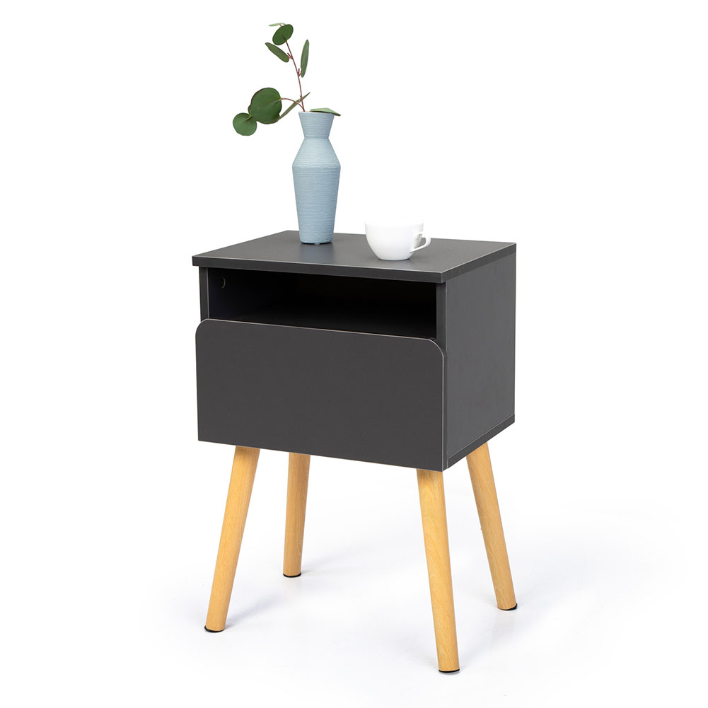 Kepooman Nightstand, Modern End Table Side Table with Drawer and Storage Shelf Wood Night Stand Bedside Table for Bedroom, Living Room, Sofa Couch, Hall, Grey - image 3 of 7