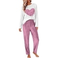 thumbnail image 2 of Womens Pajamas Fall Winter Pajamas Set Top and Pants 2 Piece Pajama Crew Neck Long Sleeve Loungewear Front Heart Print, 2 of 4