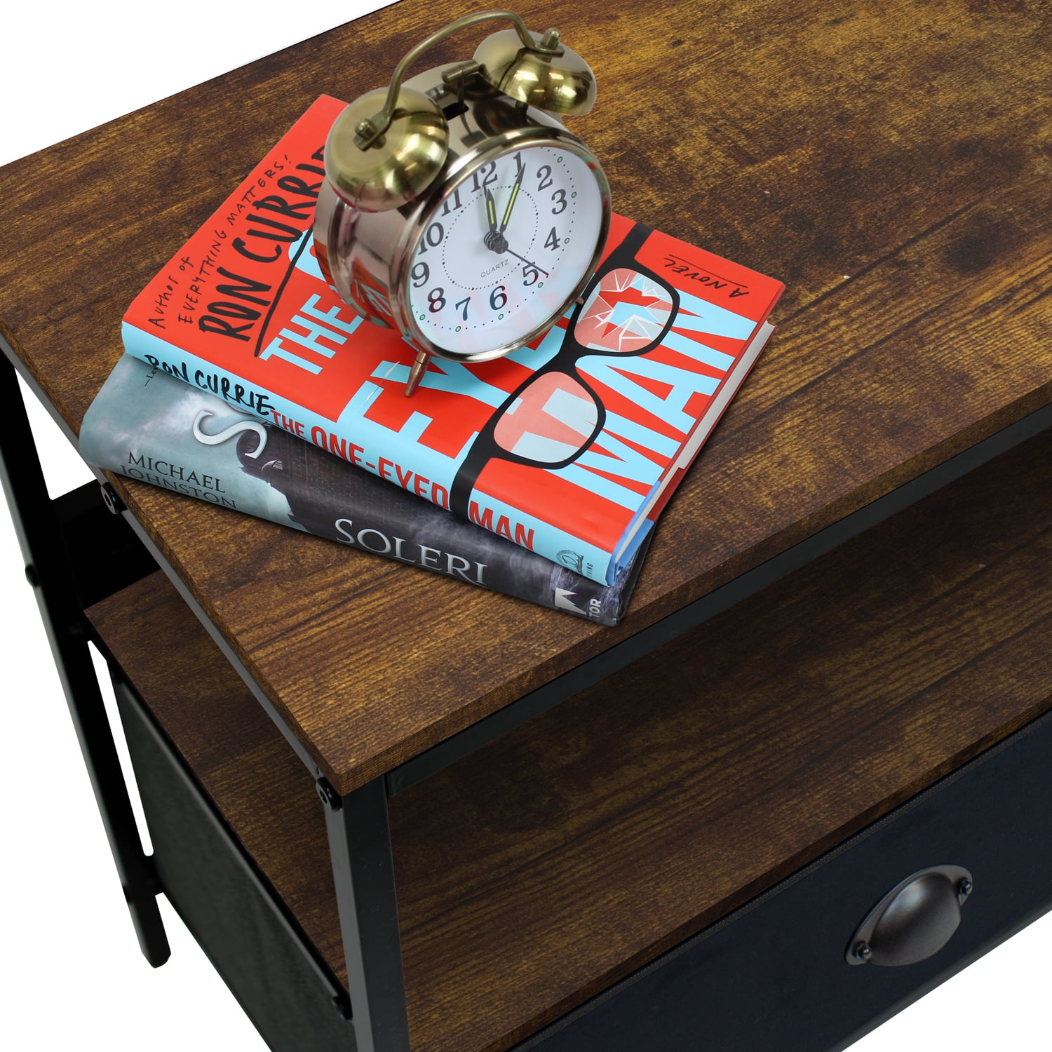 Sorbus Dresser Drawer TV Stand with Fabric Storage Bins, Steel Frame, Wood Top, Black Wood