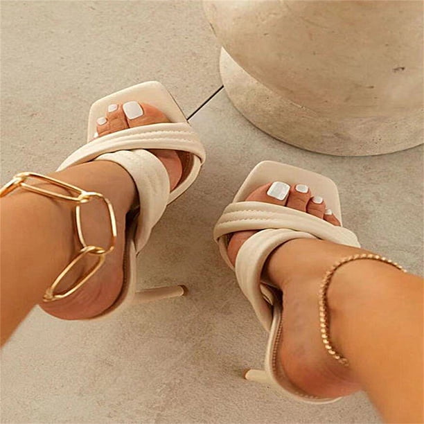 Sandalias de verano para mujer, zapatos de playa informales de tacón alto con cabeza cuadrada para mujer Wmkox8yii hfjk4980