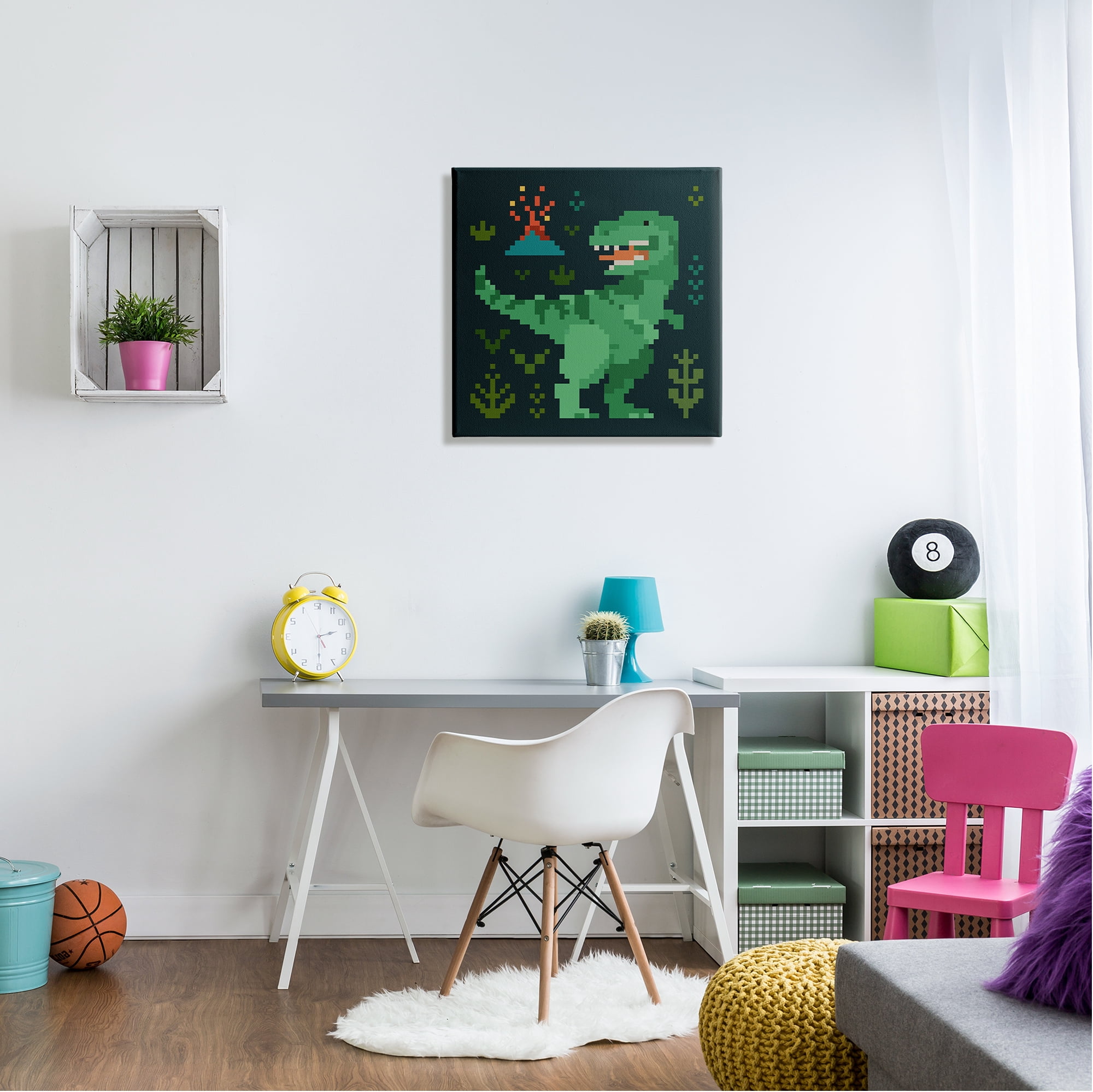 Stupell Industries Pixel Style Dinosaur Animals & Insects Painting Gallery Wrapped Canvas Art Print Wall Art, 24 x 24
