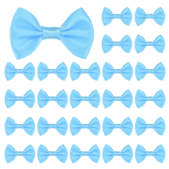 Uxcell 60-Pack Mini Craft Ribbon Bow 1.5x1 Inch Checkered Fabric Satin for Craft DIY Blue