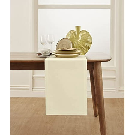 

Solino Home Dru Cotton Linen Table Runner – 14 x 108 Inch Ivory Table Runner - Natural Fabric Machine Washable
