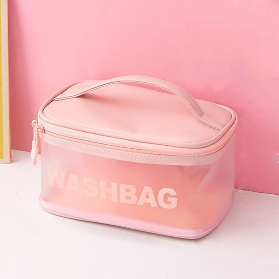 Outdoor Transparent Large Capacity Zipper Bag Cosmetic Cases Cute Waterproof Storage Bags PVC Cosmetic Bags Toiletry Bag Makeup Bags PINK C