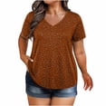 thumbnail image 2 of Sevevn Women's V-neck Center Hollow Fashionable Solid Color Plus Size Short Sleeved T-Shirt Brown XXXXXL, 2 of 6