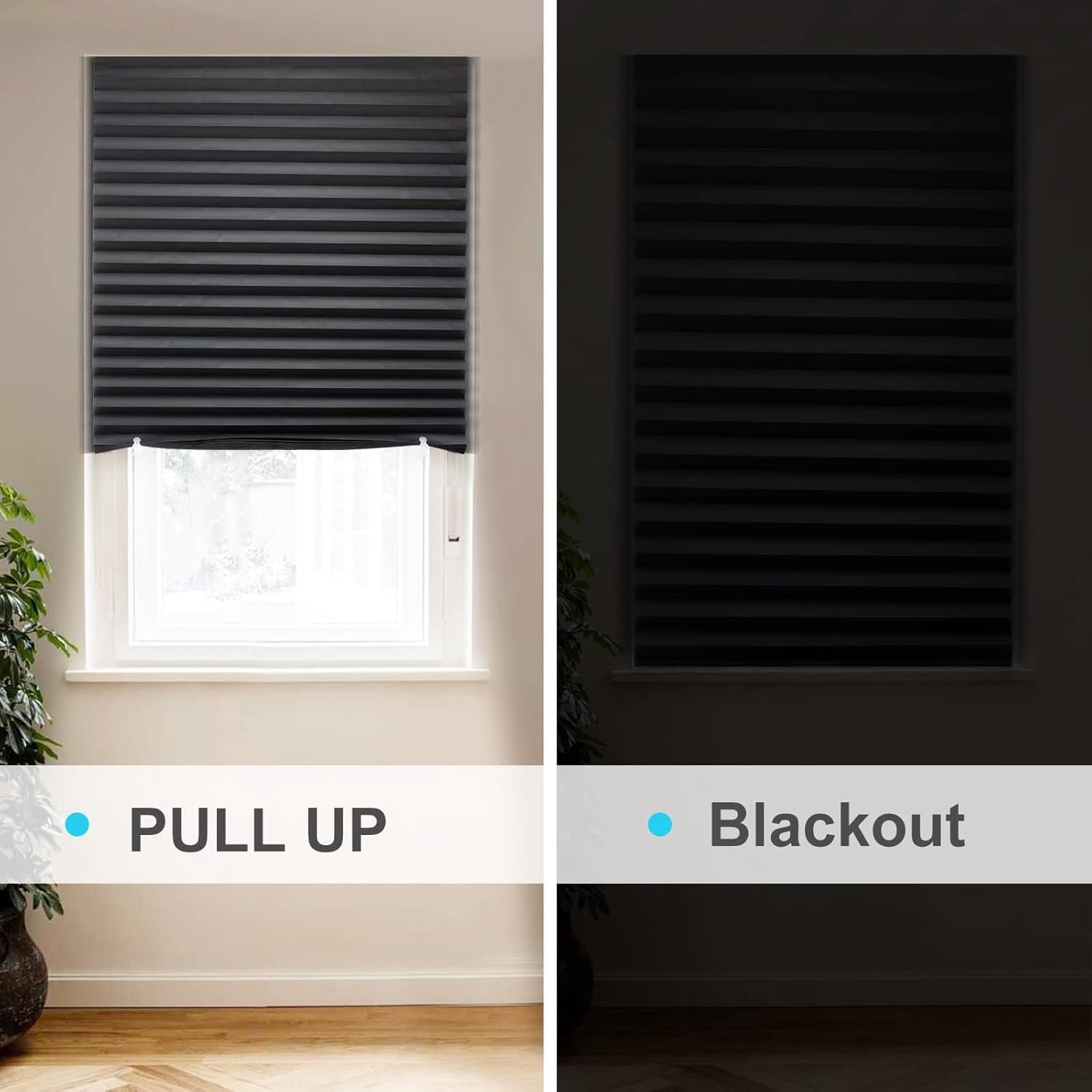6 Pack Temporary Blackout Paper Shades For Windows Pleated Blinds With Adhesive No Tools Drilling Free Cut Size Room Darkening Shades(black  24" W X 72" H)