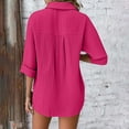 thumbnail image 4 of Yubnlvae Women's Linen Button-Down Shirt - Oversized V-Neck 3/4 Sleeve Casual Blouse (Muslin Cotton | Beach Style) (Hot Pink | 5XL), 4 of 9