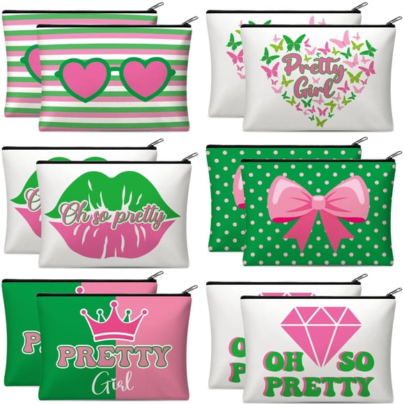 Bolsas de cosméticos Reginary, 12 unidades, rosa y verde, 23 x 17 cm