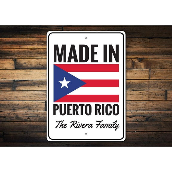 Puerto Rican Flag Novelty Sign, Metal Wall Decor - 10x14 inches